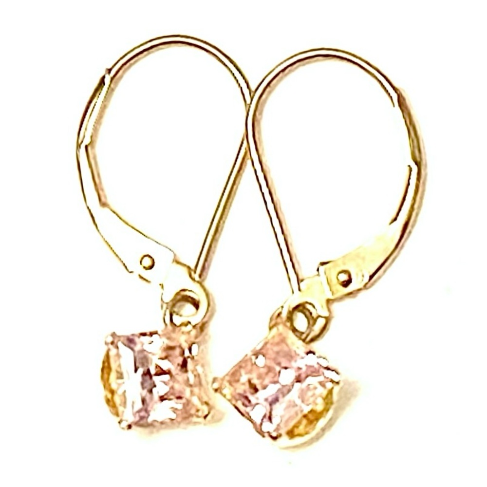 14k Gold pink Stone Dangle earrings